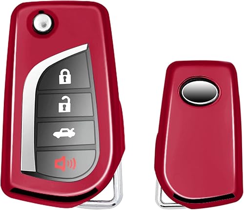 Xotic Tech - Funda de cubierta completa para llavero de TPU rojo compatible con Toyota Auris Corolla Avensis Verso Yaris Aygo Scion tC serie 10 iM
