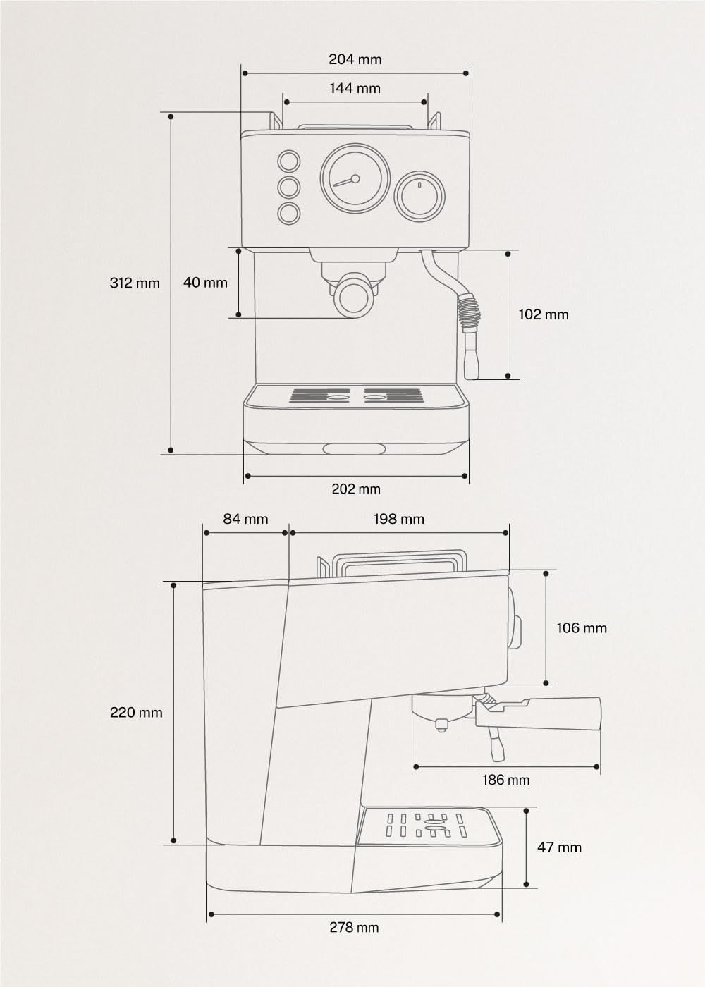 CREATE / THERA CLASSIC/Machine à espresso/Machine à espresso semi-automatique / 20 bars pour café moulu et monodose ESE, réservoir de 1,25 litre, 1100W