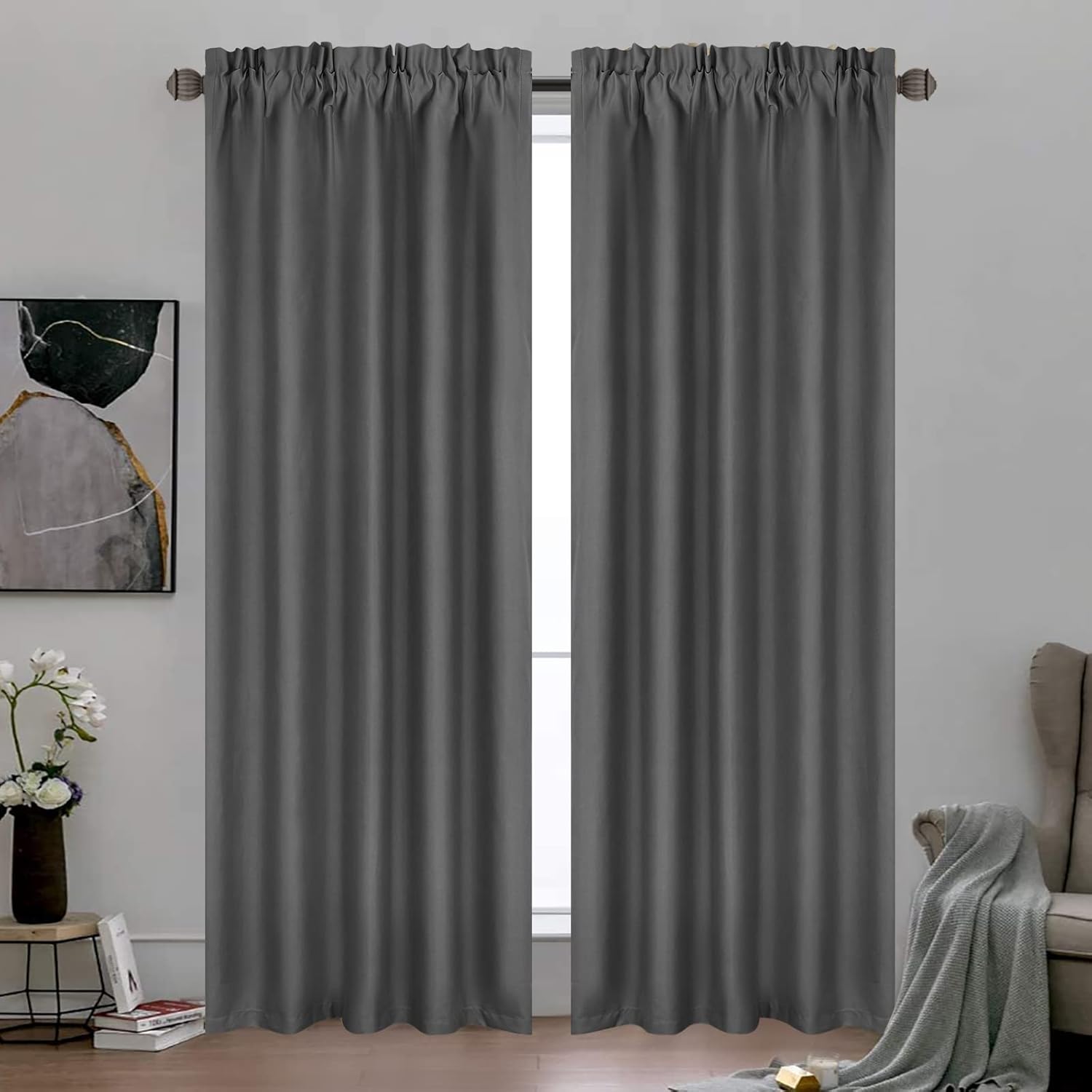 Hofamplly Grey 85 Blackout Curtains 80 Inches Long, Rod