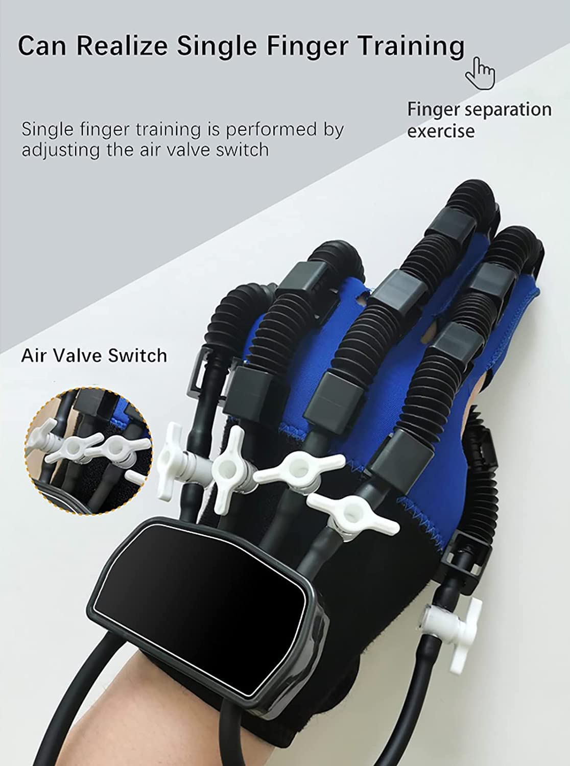 Guantes de Robot de rehabilitación de presión de Aire Carrera automática Hemiplejía Entrenador de Dedos Ejercicio de extensión de Dedos para Adultos/niños, LCD