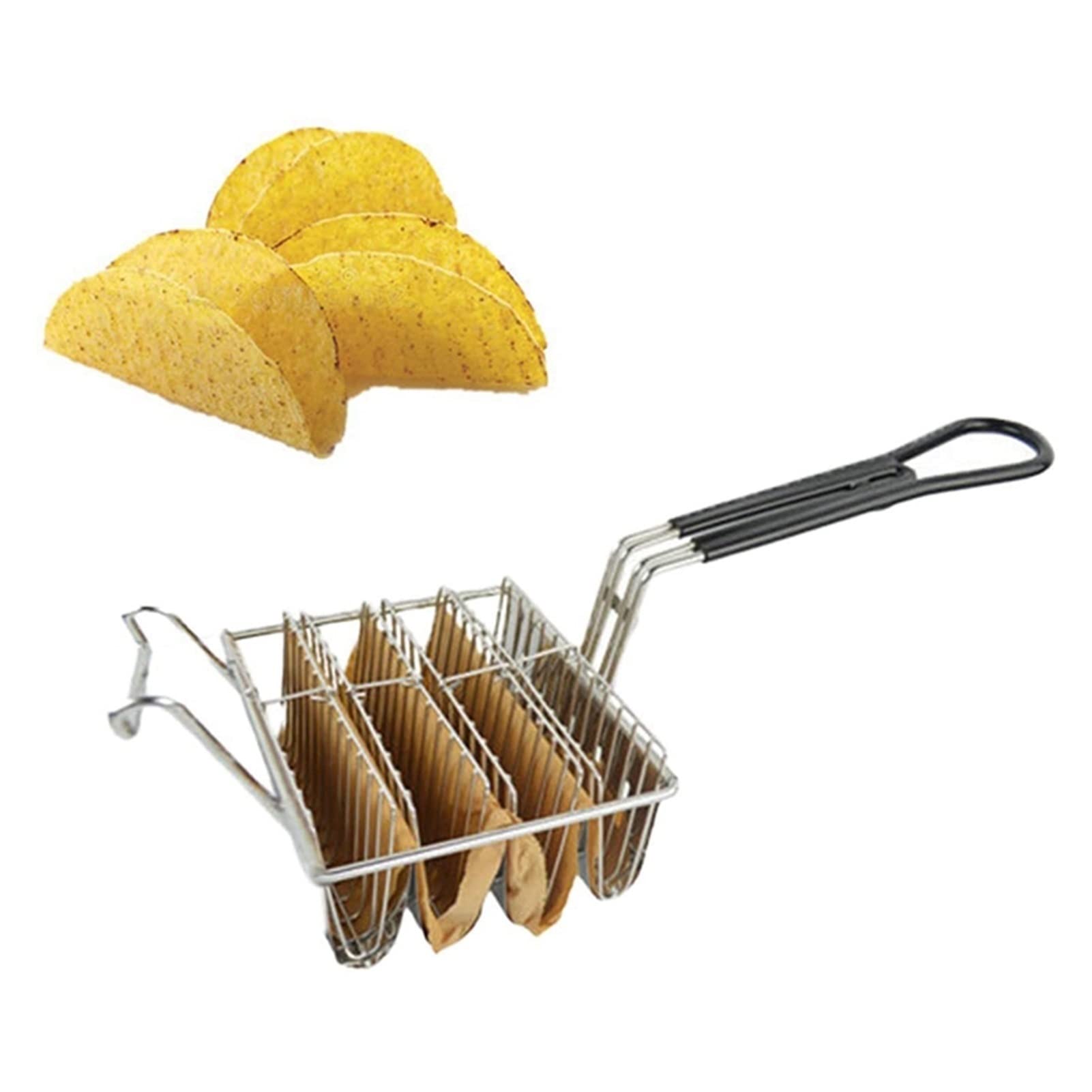 Kosz do frytkownicy, kosz do smażenia, taco, skorupa, kosz do frytkownicy mieści 4 muszle, uchwyty na taco, kosz z uchwytem, stojak na frytkownicę, do użytku komercyjnego