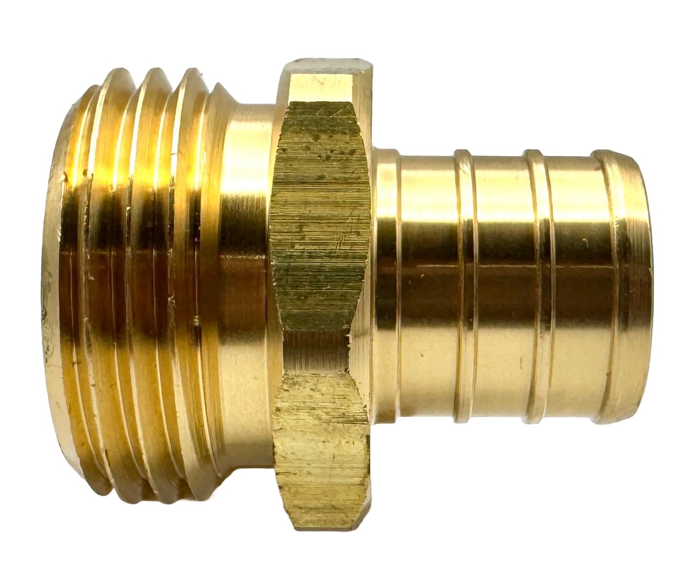 Adaptador de manguera de jardín de latón, púas PEX de 3/4 pulgadas y conector macho GHT de 3/4 pulgadas, soporte de alta presión, resistente al óxido y a la corrosión