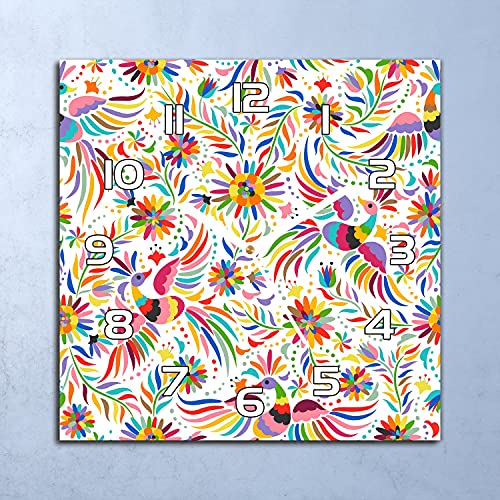 Horloge Murale Verre Broderie Mexicaine Idéale pour Cuisine Lumineuse