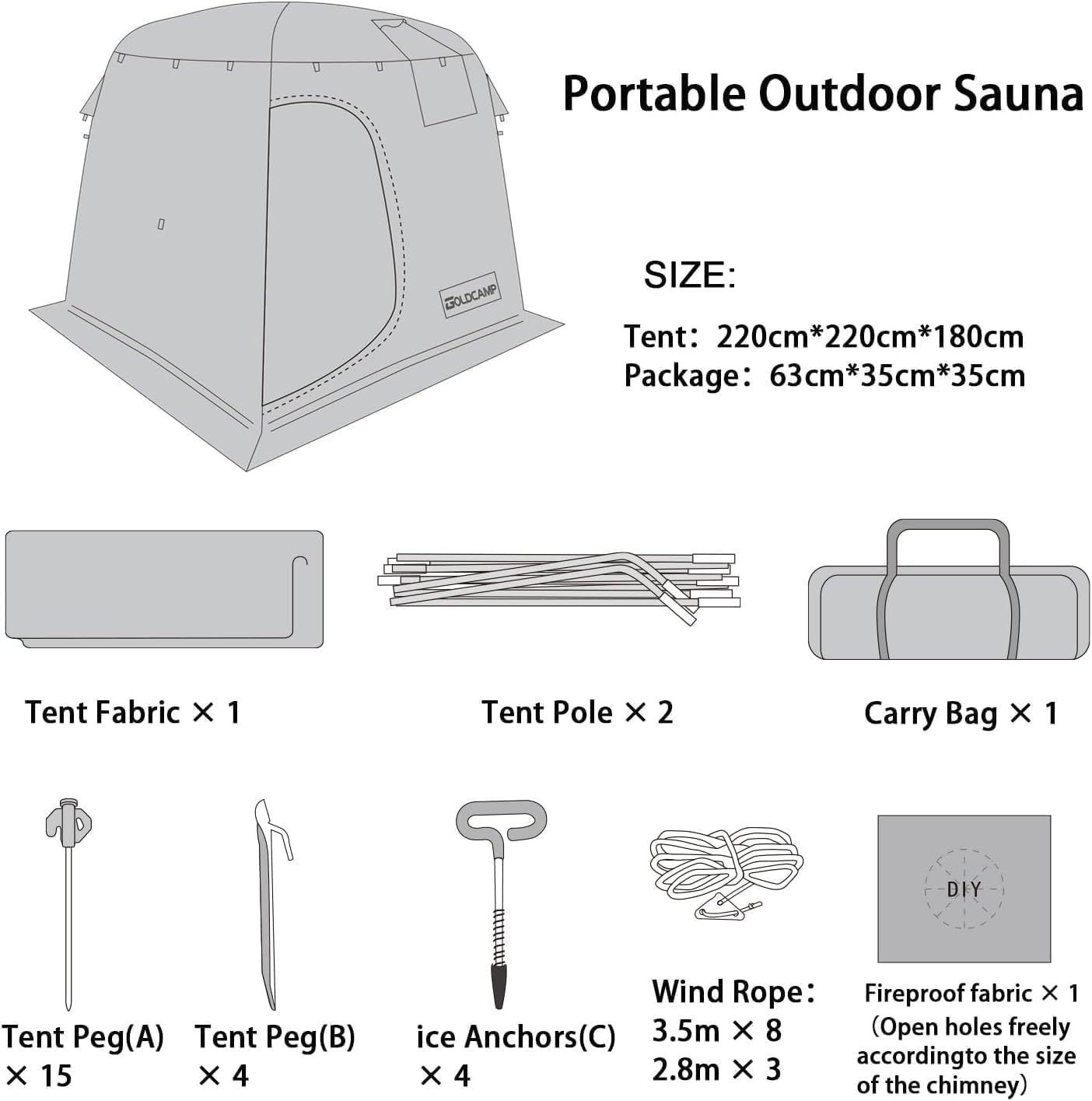 Protable Outdoor Sauna Tent and Ice Fishing Tent, Ice Fishing Shelters with 3-Layer Awning Keeps Heat in for Longer, can be Used with Any Type of Stove, with 2 Large Windows (no Stove)