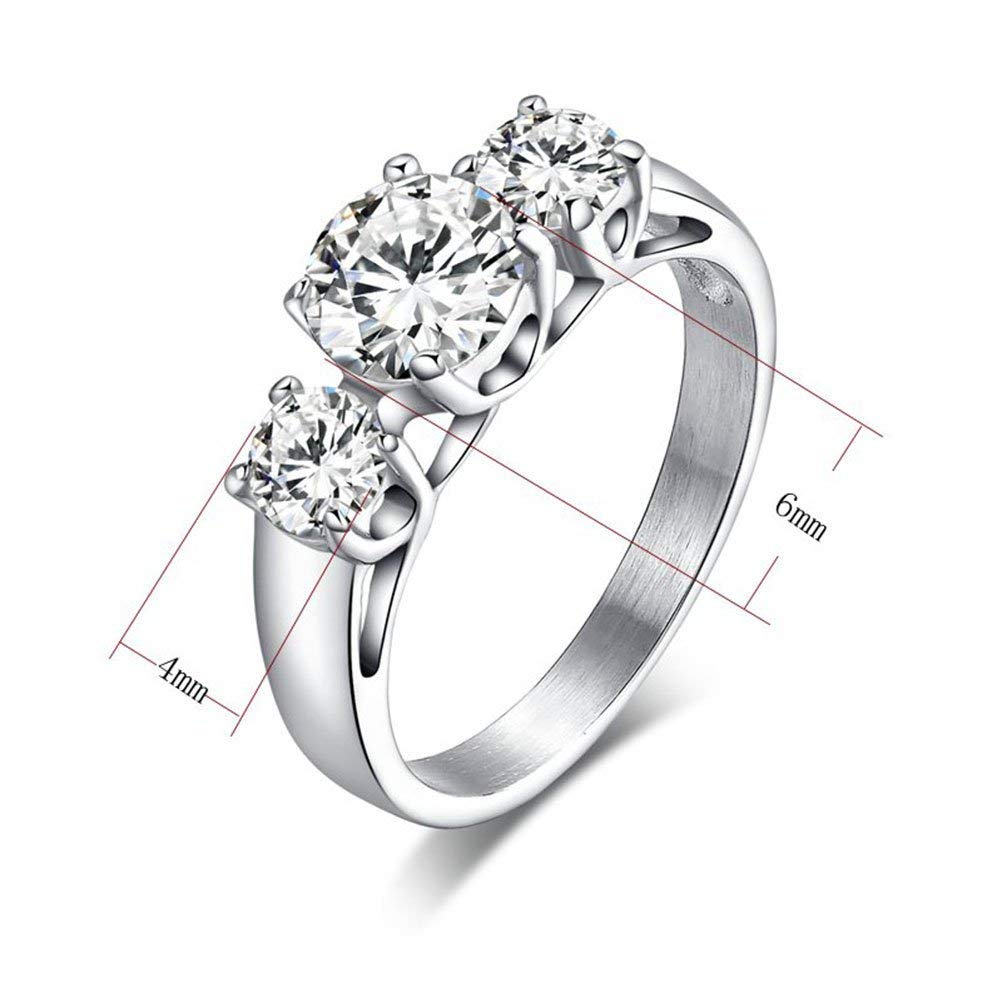 Stainless Steel Engagement Ring with Cubic Zirconia Crystal 6mm