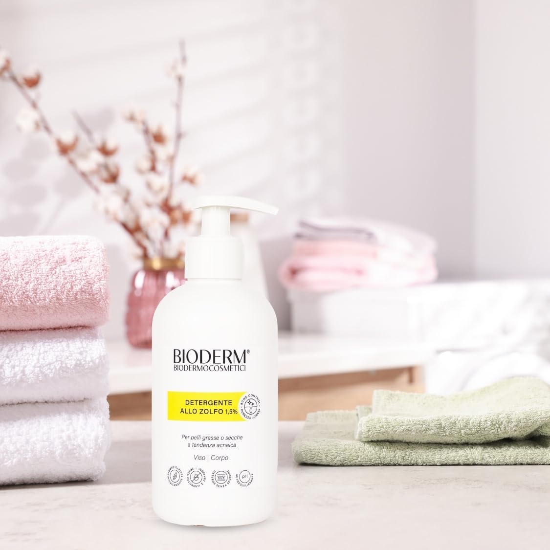 Bioderm S Detergente allo Zolfo 1,5% – Detergente Viso e Corpo per Pelle Grassa e Impura, Acne e Punti Neri – Azione Purificante e Sebo-Normalizzante – 300 ml con Erogatore