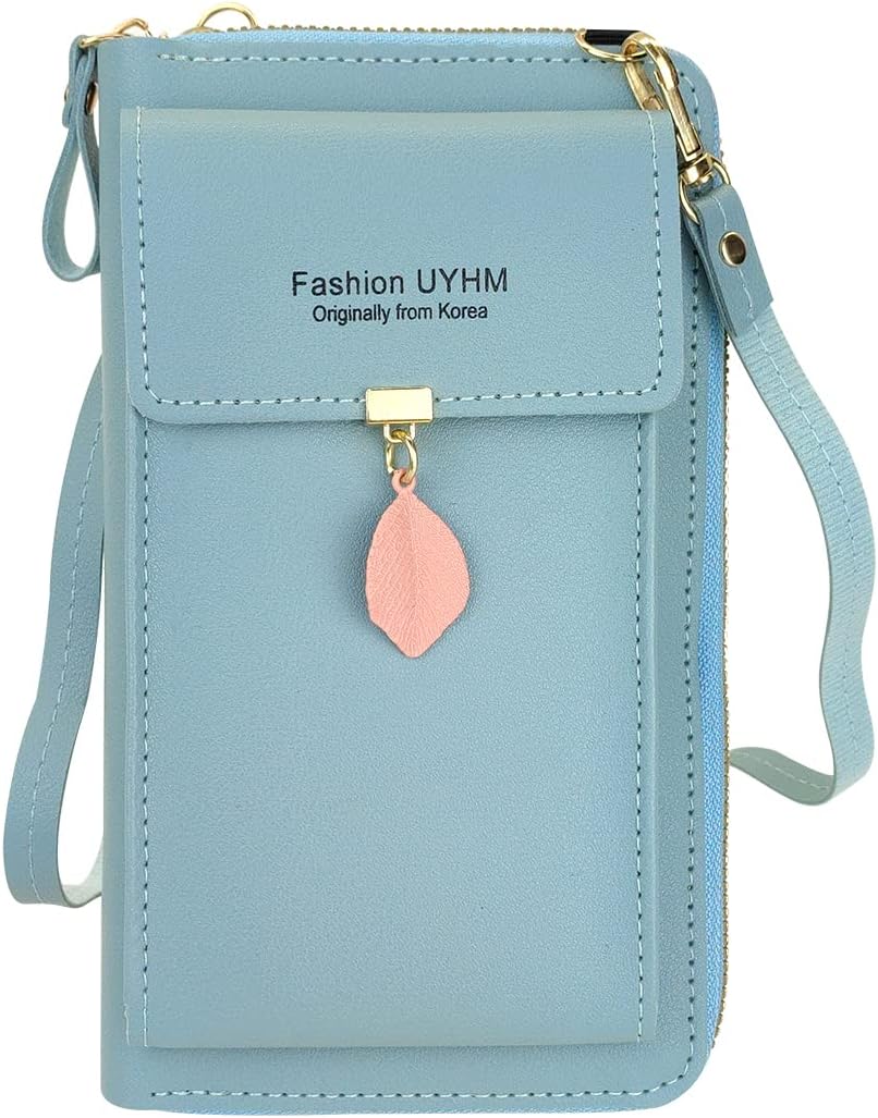 Crossbody Phone Bag, Fashion PU Shoulder Bag With Zipper, Mobile Phone Wallet Bags with Three Layers, Small Items Storage Bag with Metal Leaves for Cellphone, Key, Card