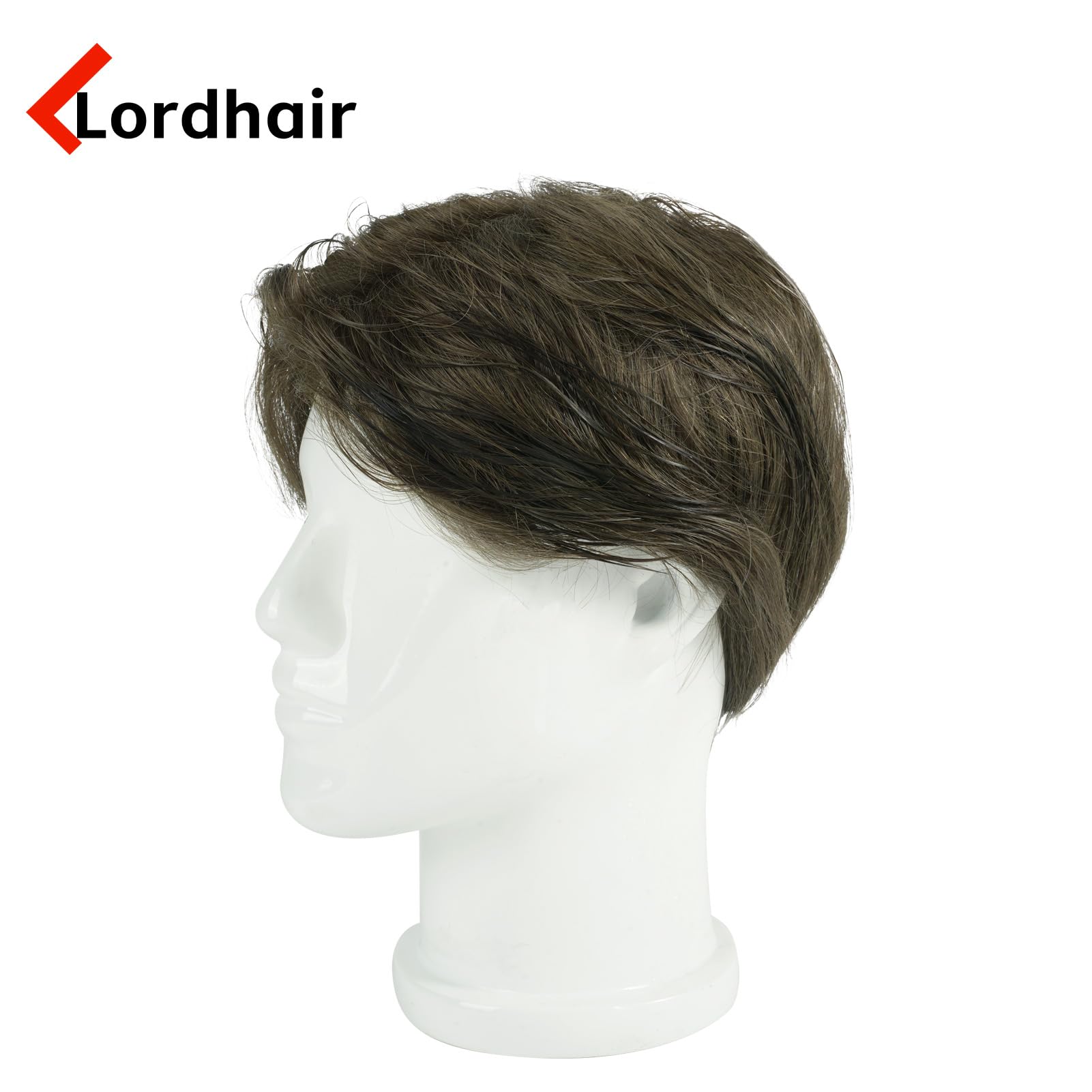 Lordhair Tupet bez węzłów, dla mężczyzn, skóra z prostym wstrzykiwaniem, system włosów ludzkich, rozmiar podstawowy 20 x 25 cm, lekka, średnia gęstość (#4ASH)