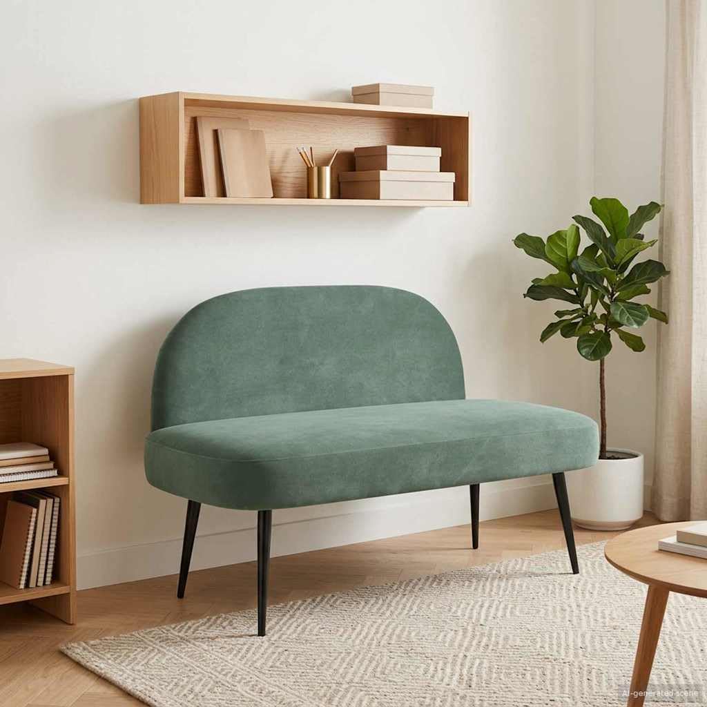vidaXL Panchina imbottita con schienale verde mare 110 x 60 x 76 cm, Panchina in velluto moderno, comoda con imbottitura, pratica e minimalista per il tuo salotto