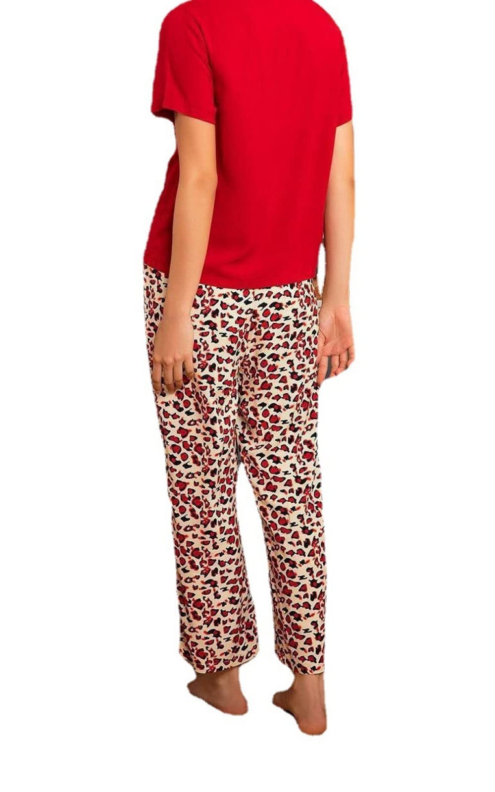 Pijama De Mujer Manga Corta,Pantalones Estampados Con Cuello En V Rojo Pijama De Manga Corta De Verano Para Mujer Conjunto De 2 Piezas Pijama Suave De Moda Ropa De Salón Regalo Del Día De La Madre