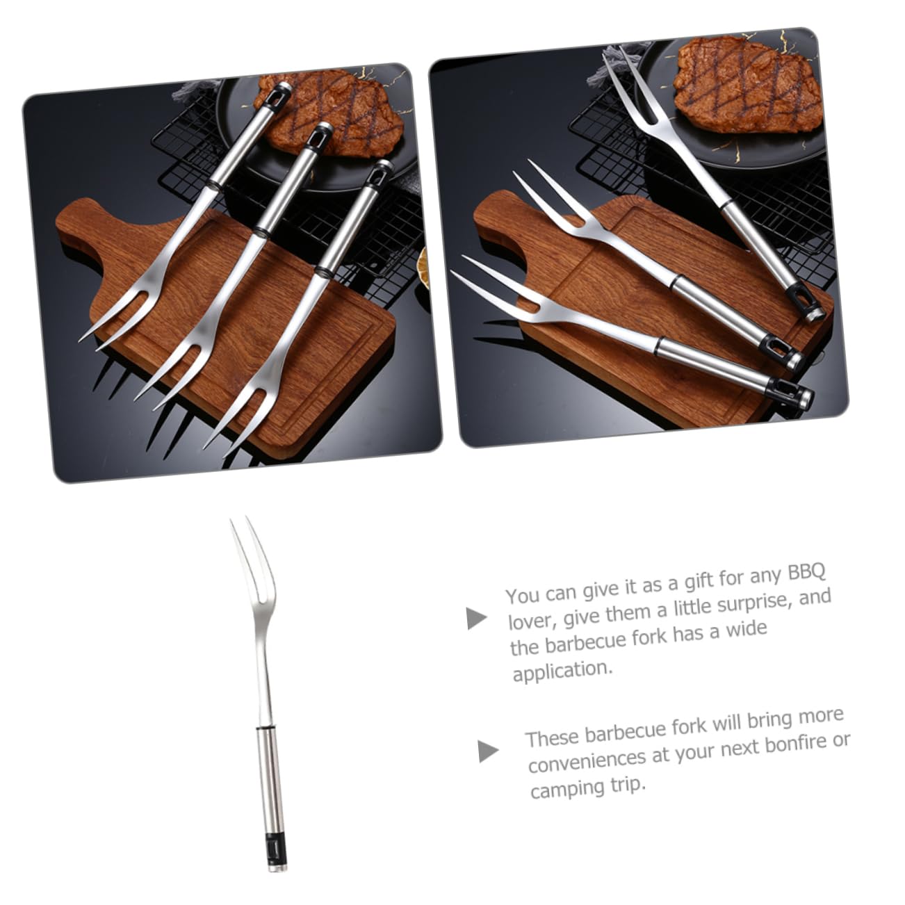 FONDOTIN Stainless Steel Bbq Fork Barbecue Roasting Stick for Outdoor Cooking Camping and Family Gatherings to Carry Kitchen Equipment