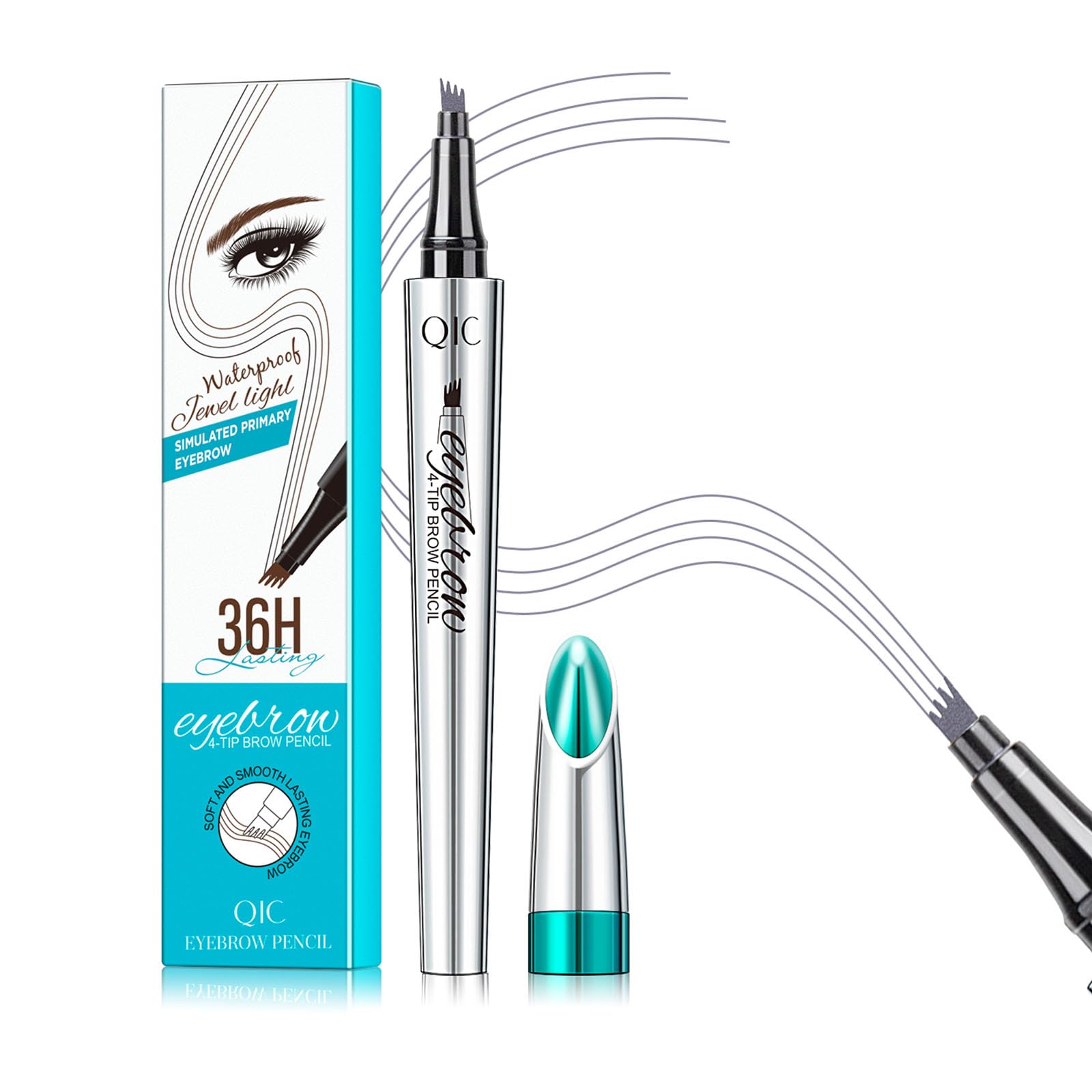 QIC Eyebrow 4 Tip Brow Pencil,Microblading Eyebrow Pen Waterproof Long-Lasting Eyebrow Microblading Pen Eyebrow Pencil with an Upgrade Micro-Fork Tip Applicator for Natural Eyebrow (Gray-05)