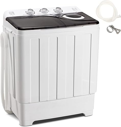 Besunbar Mini lavadora portátil compacta de 28 libras, lavadora de doble bañera y giratoria portátil, color negro