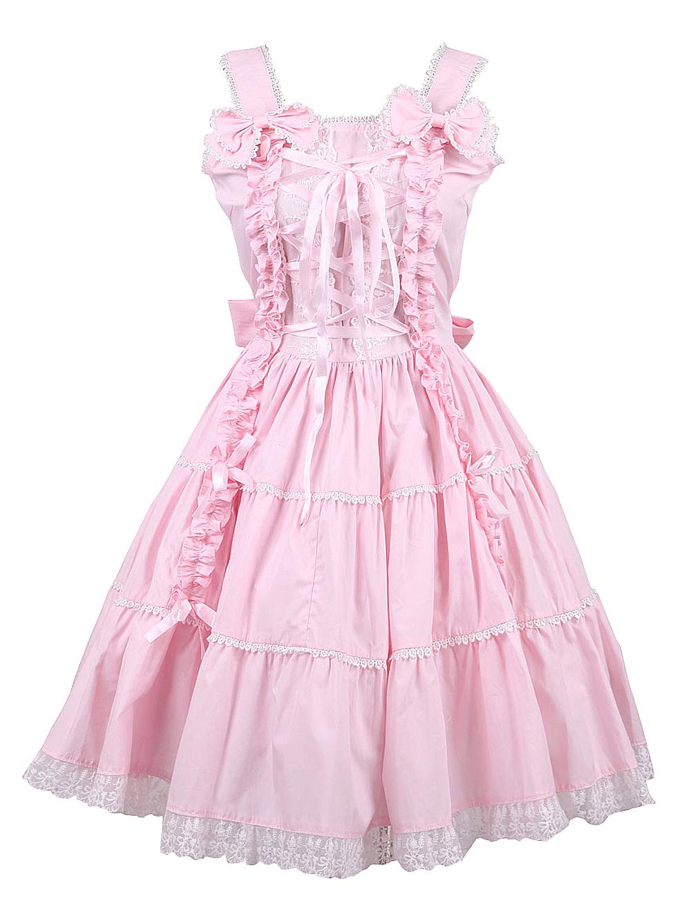An*Tai*Na* Women's Pink Antaina Cotton Halter Ruffle Bows Sweet Victorian Lolita Cosplay Dress,L