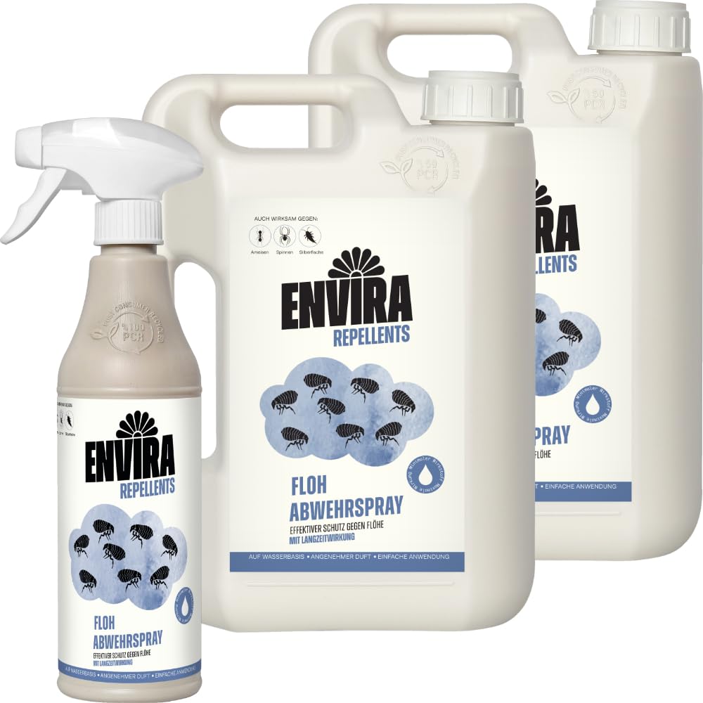 Envira Flohspray 500 ml + 2 x 2 Liter - effektiv gegen Flöhe & Katzenfloh | Floh Spray mit Langzeitwirkung für Wohnung und Möbel - zuverlässiges Flohmittel und Flohschutz im Haushalt