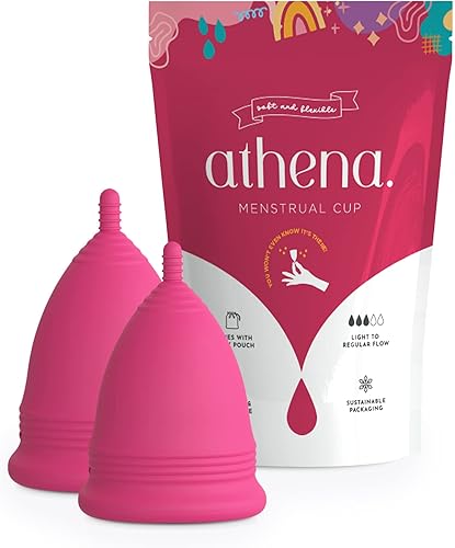 Athena - Juego de 2 tazas menstruales Juego grande y pequeño Las tazas de período reutilizables originales más suaves para mujeres para flujo