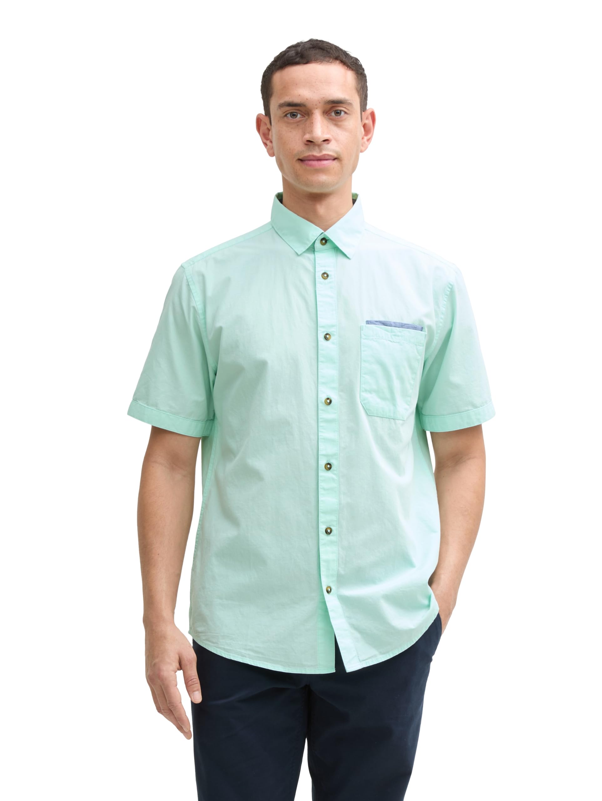 TOM TAILOR Men's Regular Fit Short-Sleeved Shirt with Chest Pocket