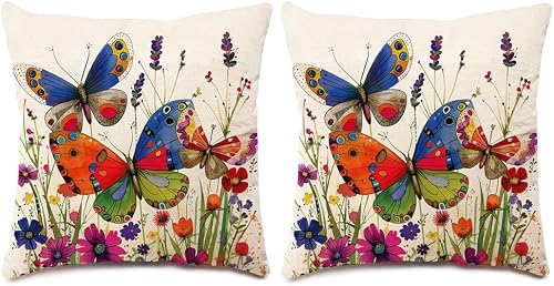 COTT N CURLS Butterfly Throw Pillows 20x20 in Wonder Whirl - Set of 2 Unique Spr