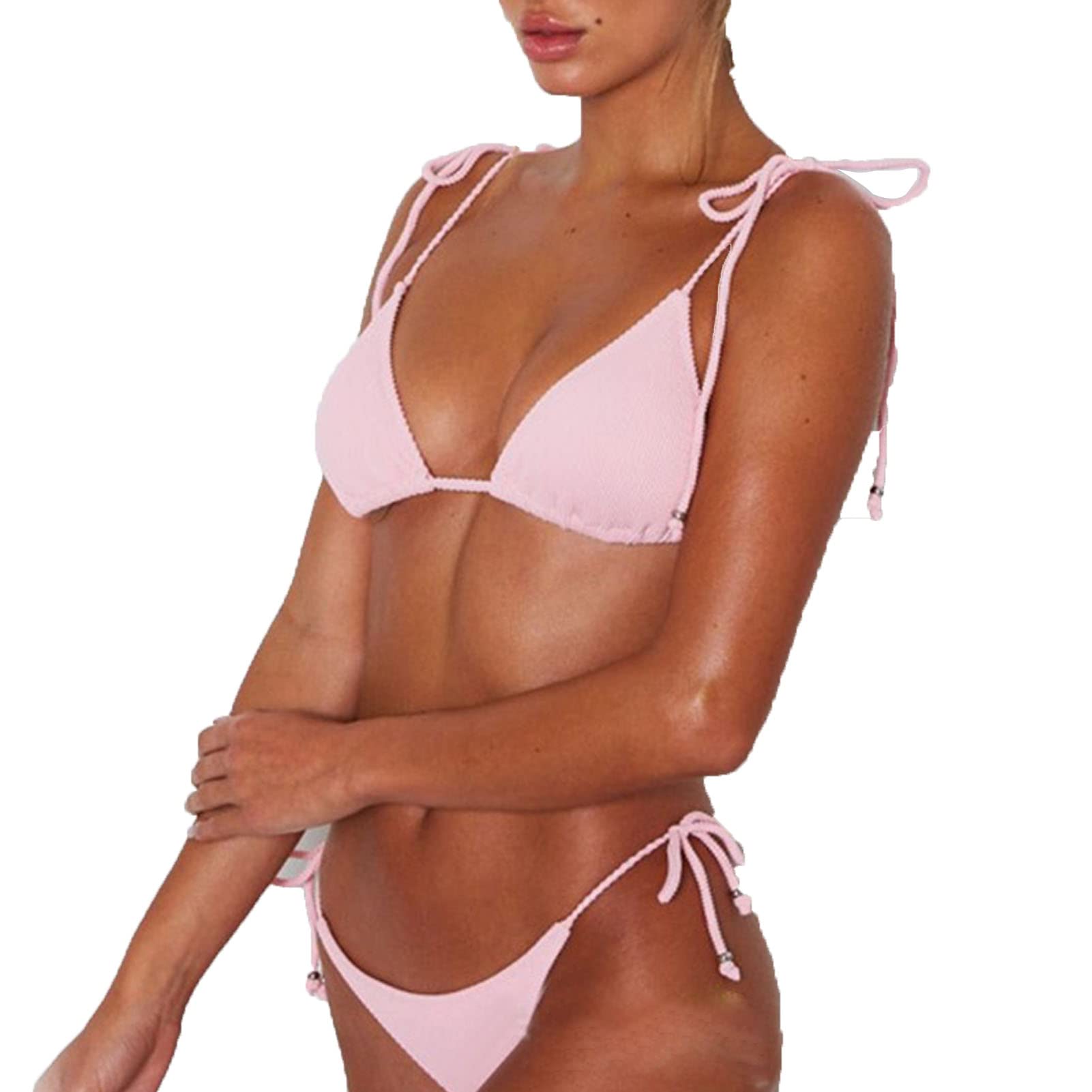 Women Solid Color Two Piece Swimsuit Thong Bikini Brazilian Bottom Bathing Suit Sexy Swimwear String Triangle Bikini Set