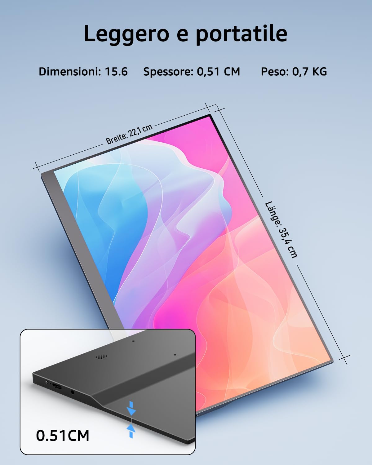 Yodoit Monitor Portatile, Schermo IPS da 15,6" con Risoluzione 1920×1080P FHD, Connettività USB-C e HDMI, Altoparlanti Integrati e Smart Cover, per laptop/PC/Mac/PS3/4/5/Xbox