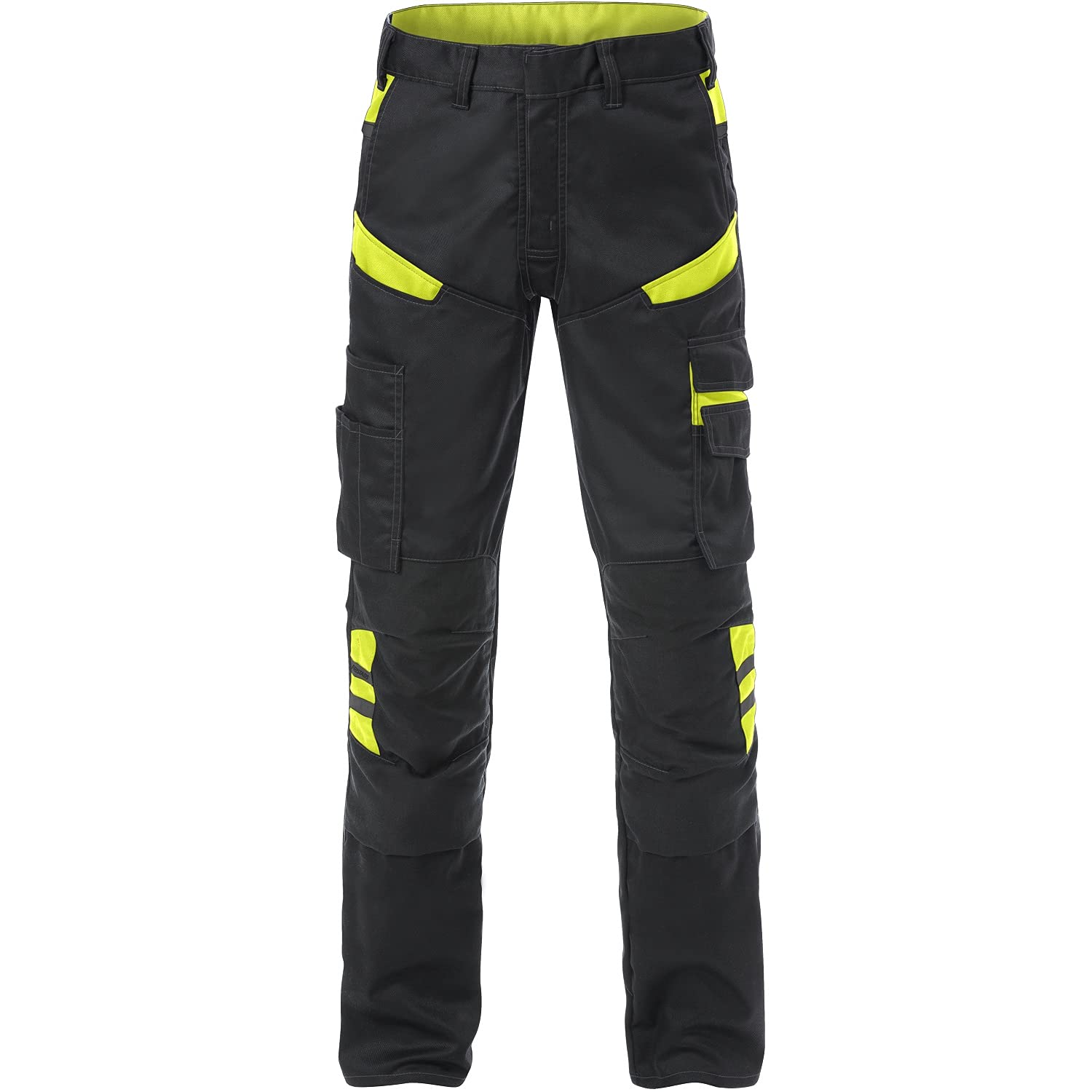 Fristads Pantalones Fusion 2555 STFP 129482 Negro/Amarillo, homologados según EN 14404 con Rodilleras 124292, Talla C52