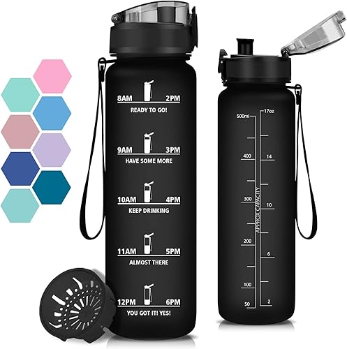 Miniatura 43 de Water Bottle - 1L - Leak-Proof Sports Bottle, Straw Bottle for Bodybuilding, Graduated Water Bottle with Time Marker, Motivational Water Bottle