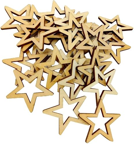Jili Online - 25 piezas de adorno de madera sin terminar con forma de estrella hueca para manualidades de álbumes de recortes, 1.969 in