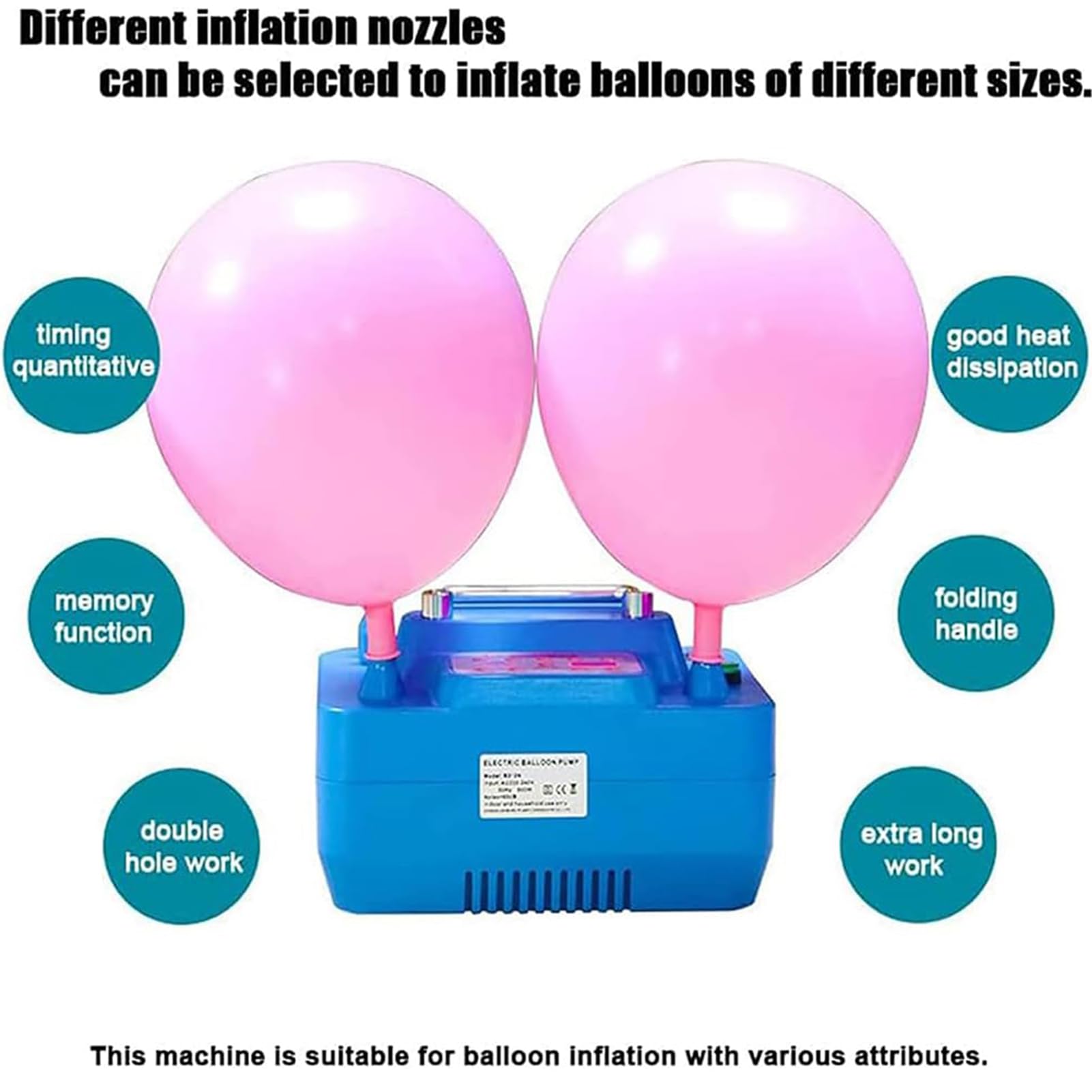 Pompa ad Aria Elettrica 800W Gonfiatore per Palloncini a Doppio Foro