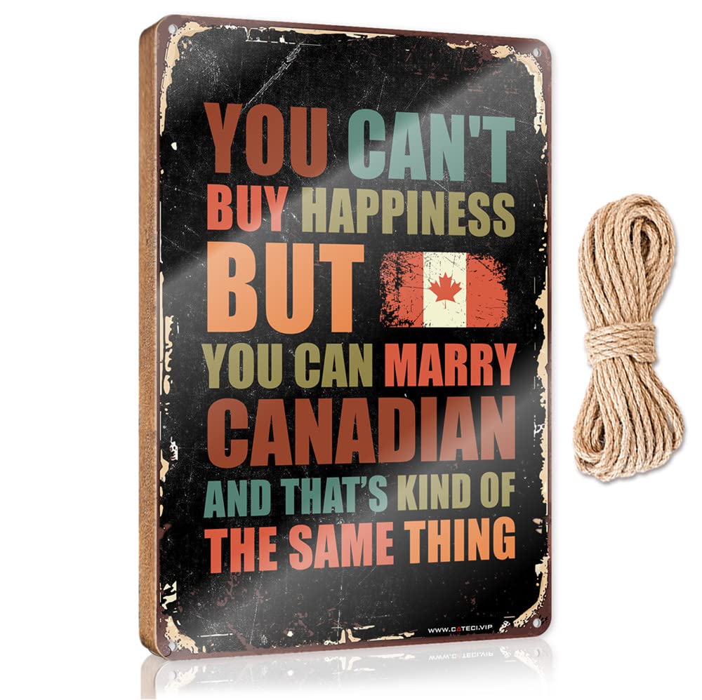 DTHA Door Sign For Bedroom You Can'T Buy Happiness But Can Marry Canadian Wooden Sign Porch Decorations Outdoor Family Funny Wall Sign(23X35CM)