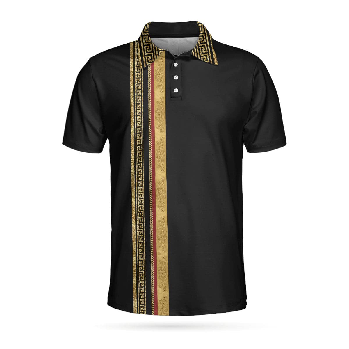 Luxury Baroque Pattern Eagle Badge Golf Polo Shirt Golden Greek Key Pattern Polo Shirt Best Golf Shirt for Men, Mens Polo Shirts for Gifts, Short