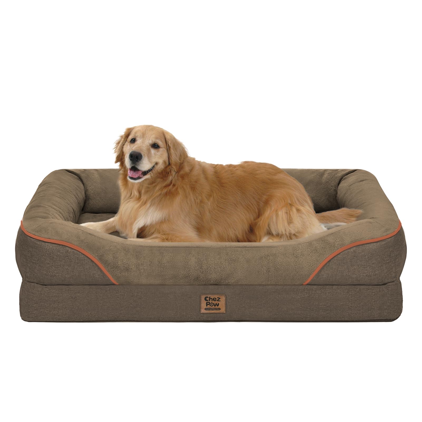 Orthopedic XL Large Dog Bed - Removable Bolster & Waterproof Washable Cover for Pet Big Dogs Bed Extra Large Dog Beds with Foam Support Non-Slip Bottom