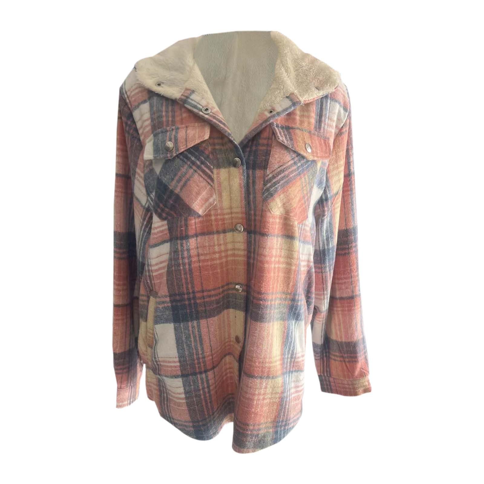 Chaqueta Mujer Invierno Abrigos De Cazadora Forro Polar，Chaqueta corta femenina con capucha forro polar estampado a cuadros abotonadura frontal y mangas largas para abrigo