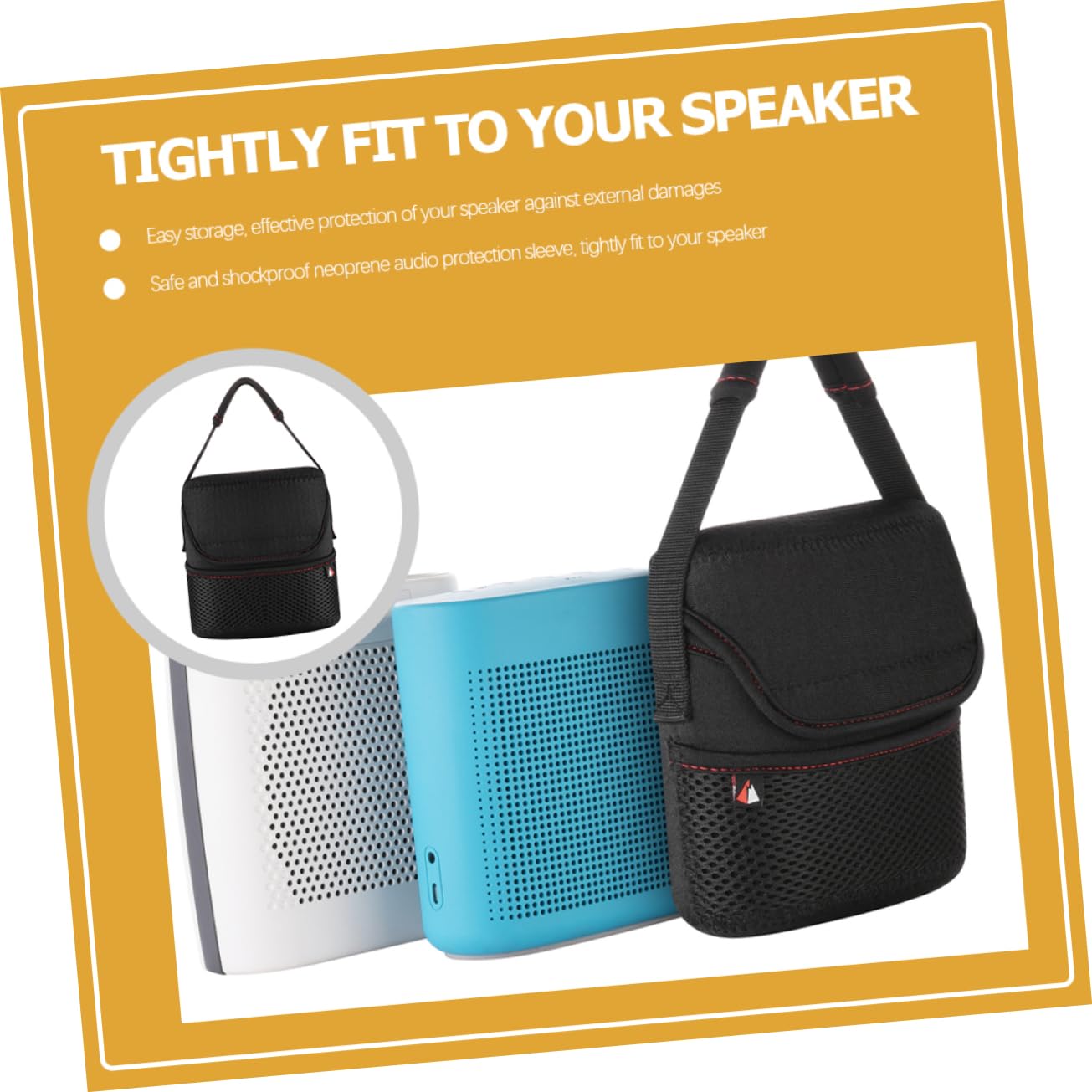CAXUSD Speaker Case Portable Neoprene Storage Bag Hook and Closure Multi-Functional Pockets for Accessories Lightweight Design for Color Ii Speakers