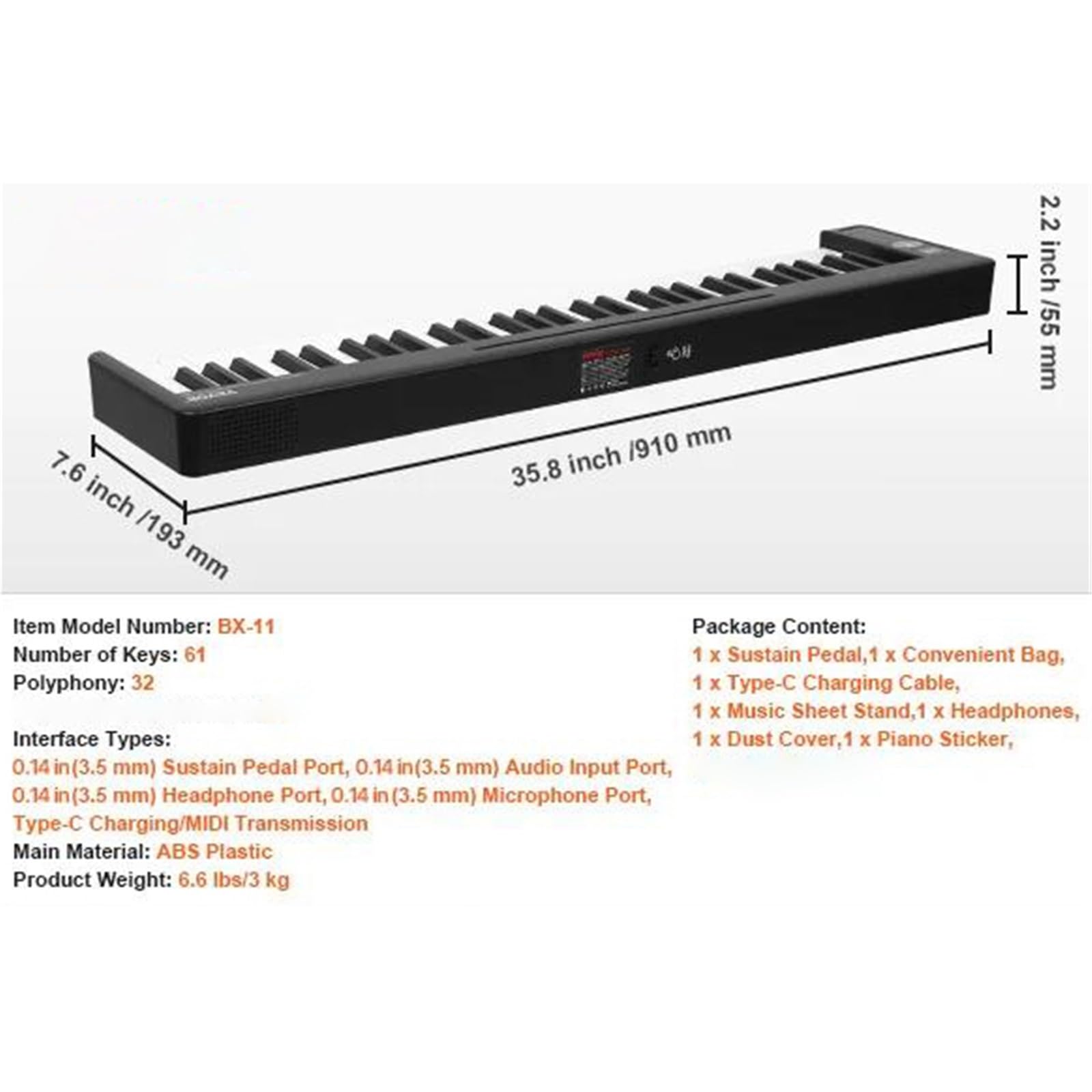 Pianino Elektroniczne Profesjonalne Elektroniczne Składane Pianino Cyfrowe Z 61 Lub 88 Klawiszami Z Możliwością Ładowania Dla Początkujących(61 Keys Black)