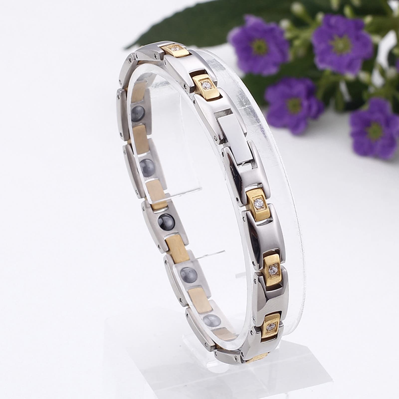 Männerarmband Gold-Silber，Gliederarmbänder Magnetarmband Rostfreier Stahl Bracelet Men 190X8Mm