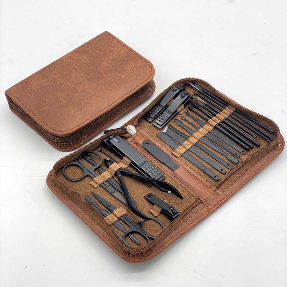 Set de manicura con cortaúñas - Kit de 25 Piezas de Acero Inoxidable para el Cuidado de Las uñas con Estuche de Viaje