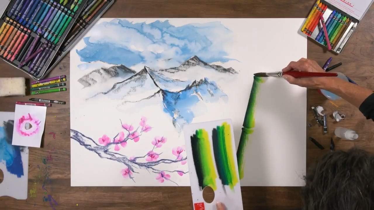 Caran d'Ache Neocolor II, Pasteles de cera acuarelables, Lápices de cera Aquarellables - Juego de 10 y 1 pinceles