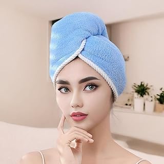 Toalla de microfibra de doble capa con botón, envoltura de cabello súper absorbente para cabello rizado, toalla turbante d...