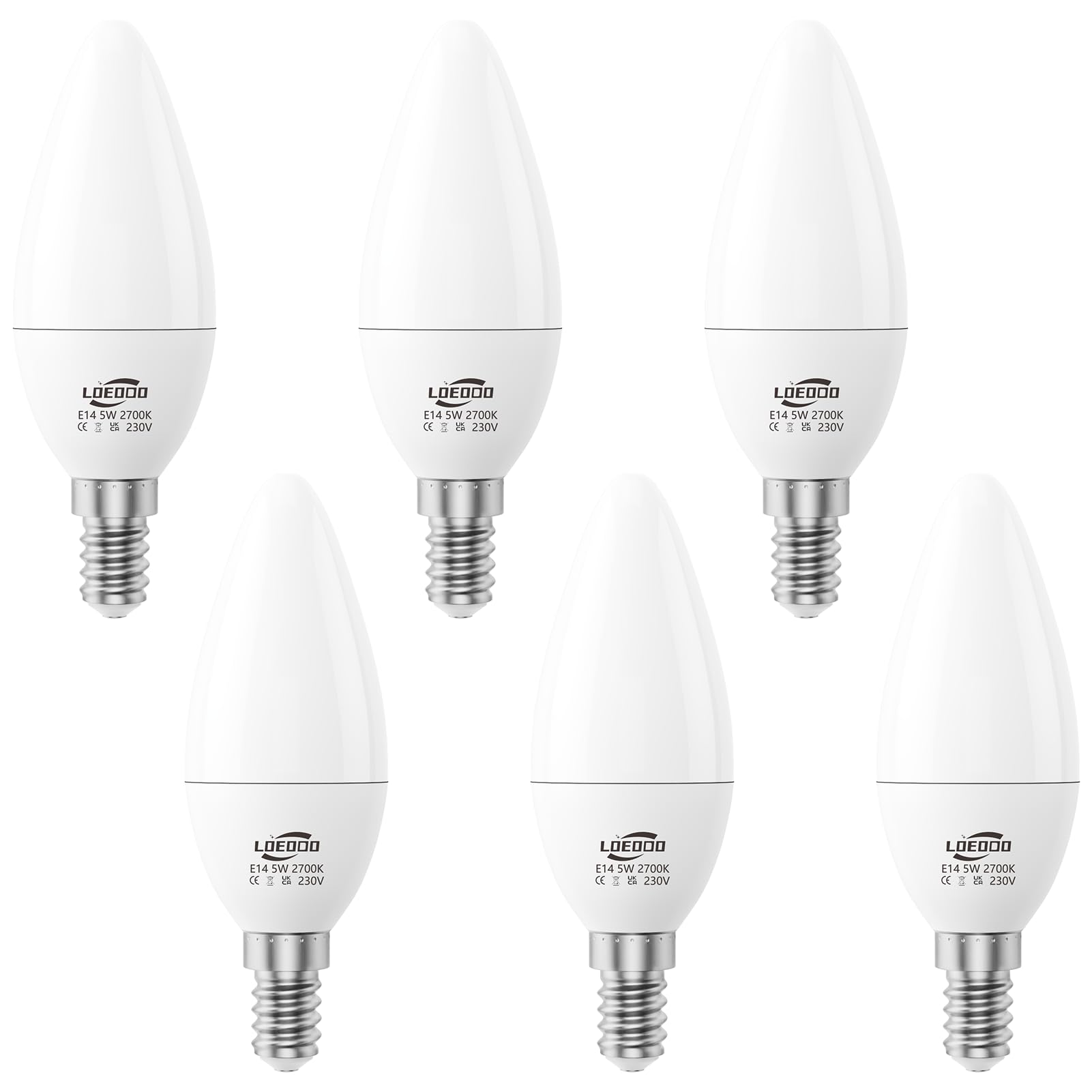 E14 LED Bulbs 40W Equivalent, 5W Screw Light Candle Bulb, 470 Lumens, 2700K Warm White, Small Edison Screw Bulbs, Non-Dimmable, Pack of 6