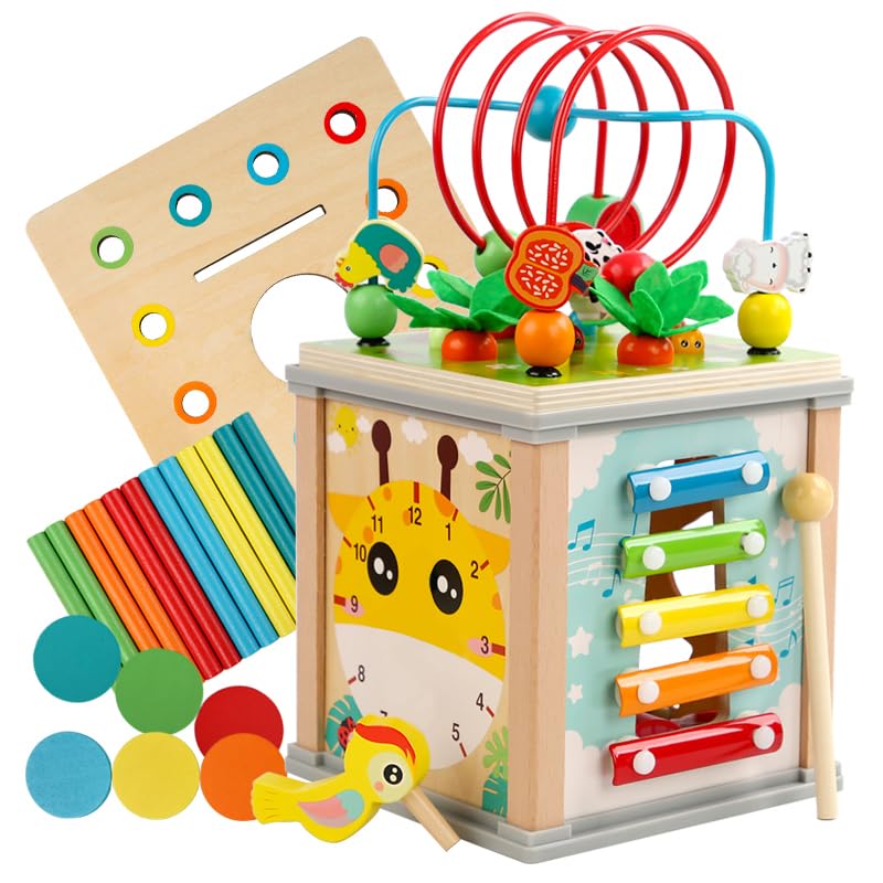 Warmiehomy Activity Cube Baby Toddler 10-in-1 Best Montessori Toys for 1 Year Old Wooden Toys Educational Children Early Learning Toys for 1 2 3 Year Old Girls Boys Wooden Cube for 1st Birthday