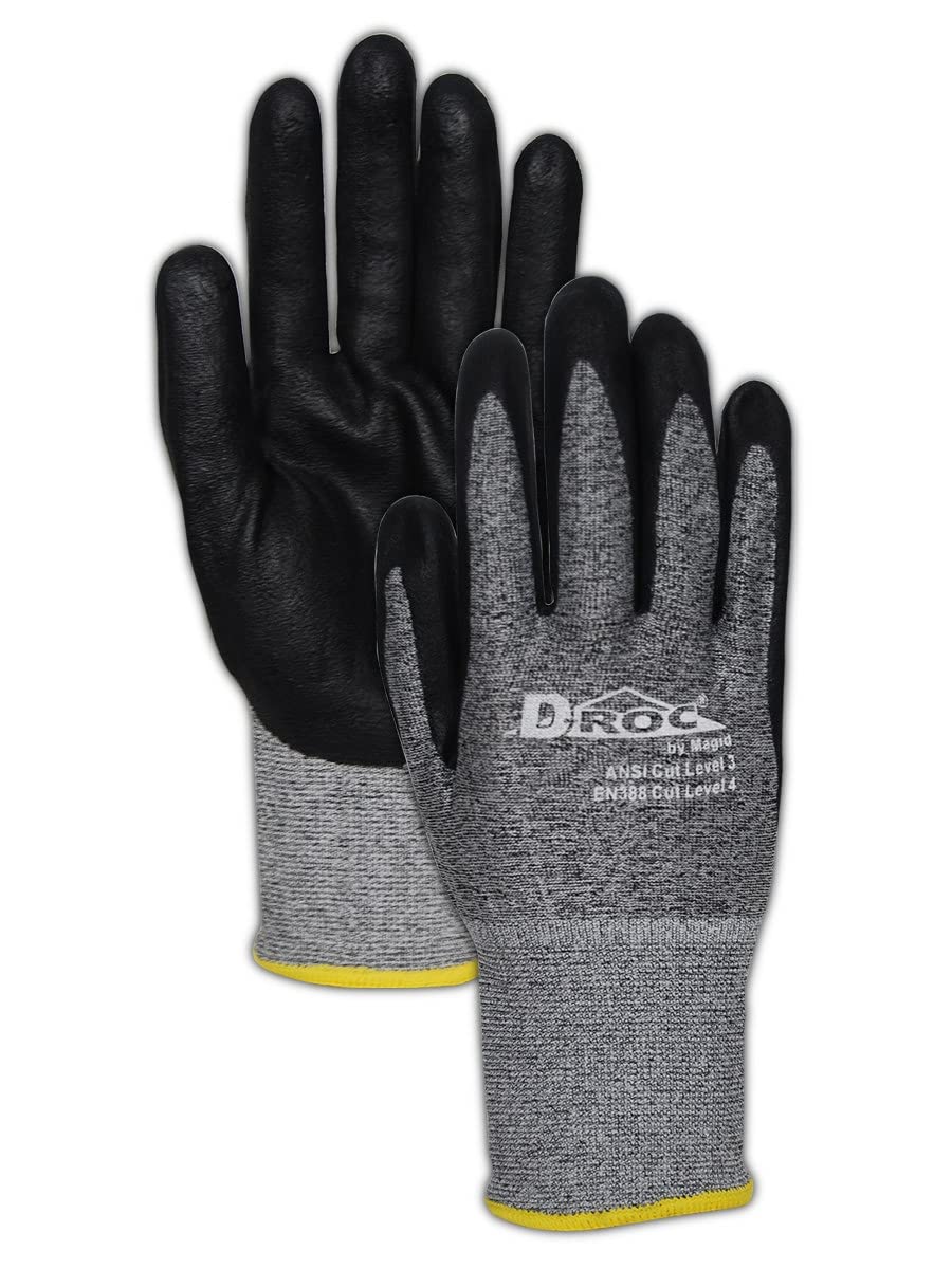 Glove & Safety GPD583-12 D-ROC GPD583 18-Gauge HPPE Blend Micro-Foam Nitrile Palm - Cut Level 3, ANSI Abrasion 4, Blended Micro-Foam Nitrile, Size 8, Black/Grey (12 Pairs)