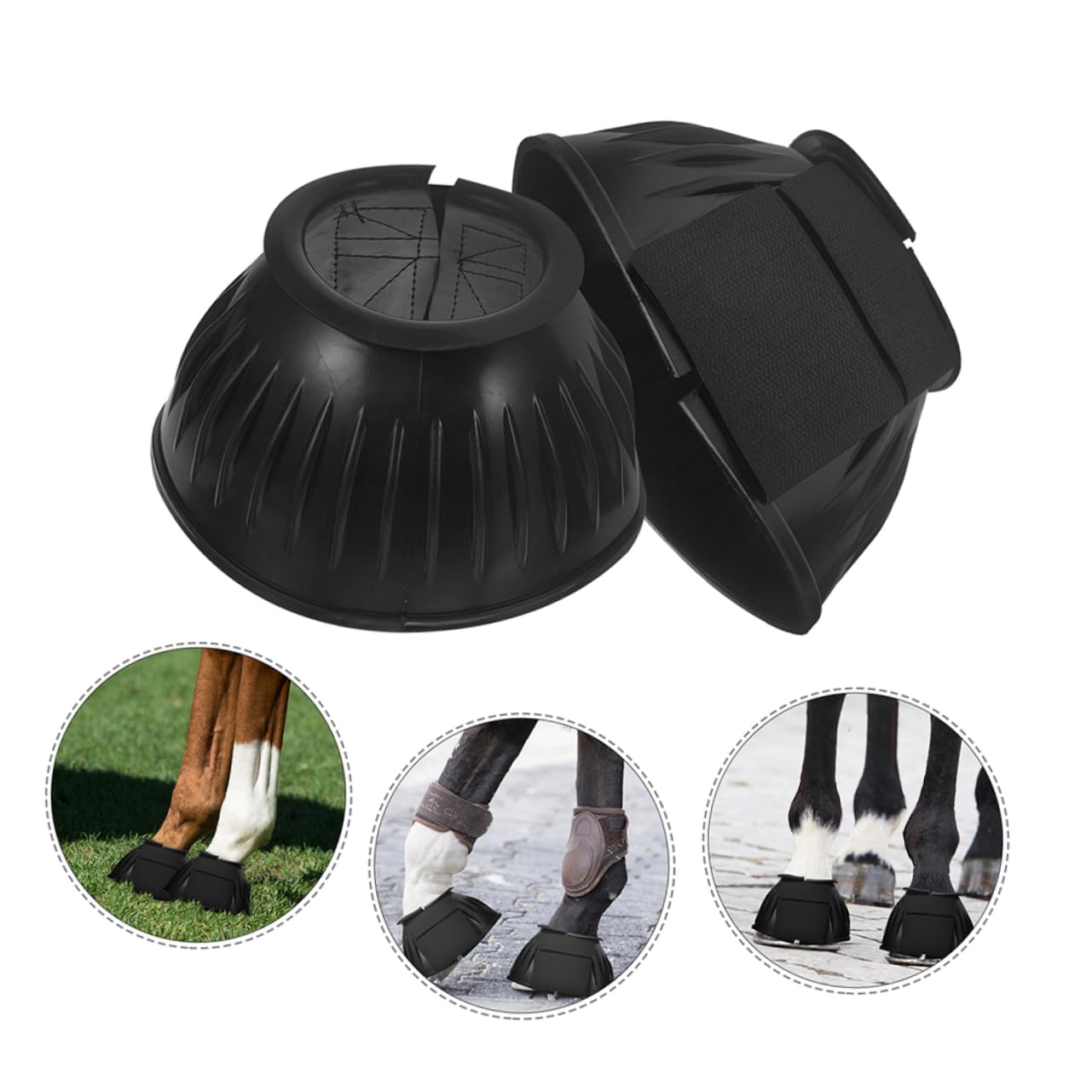 Pferdeglockenstiefel mit Anti Rutsch Schutz, 4 Stück aus Gummi, Schwarz