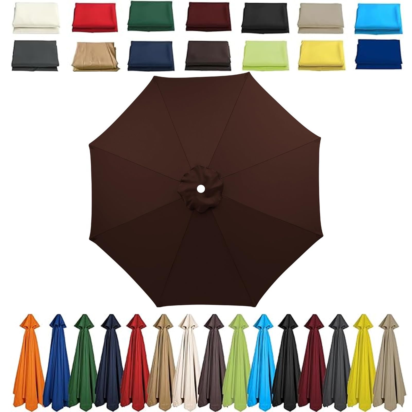 Garden Parasol Umbrella 4m/3.5m/3m/2.7m/2.5m/2.3m/2m Patio Outdoor Sun Shade Replacement Canopy 6 Arms/8Arms for Beach Pool Lawn Backyard Deck Waterproof UV 50+ (Coffee,8ribs:2.7M/8.8ft)