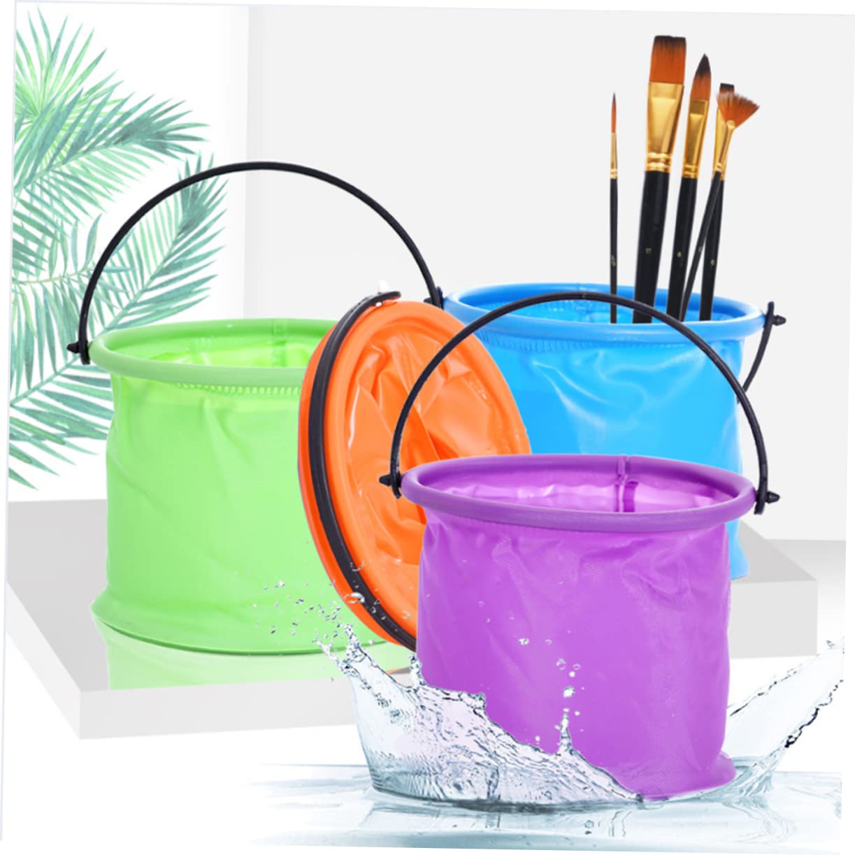 jojofuny 2 Set Secchio Pieghevole per Lavaggio Secchiello Multifunzionale per Pittura Pesca E Pulizia Verde Arancione Portatile per Ed Esterno 4 Pezzi*2