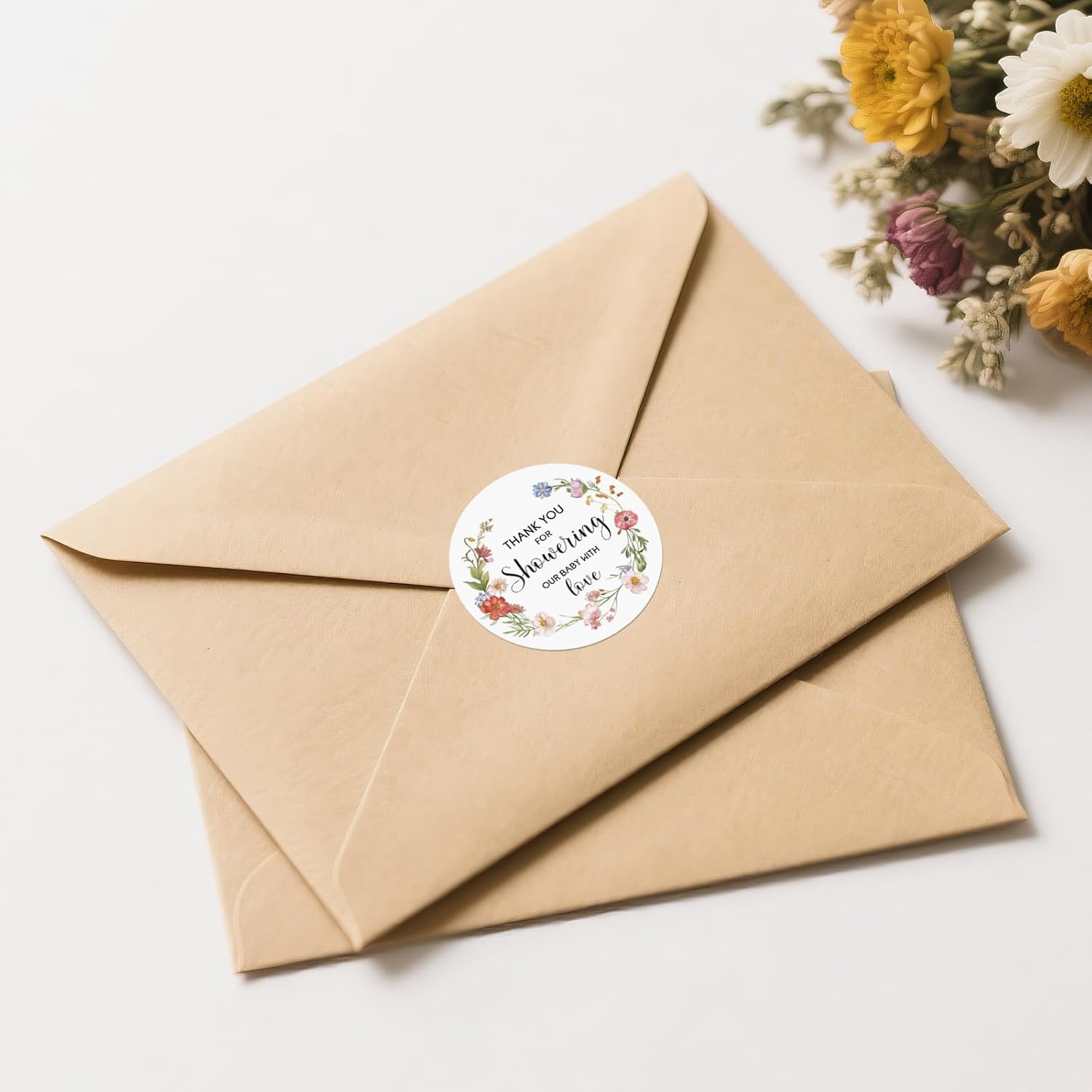 Baby Shower Thank You Stickers - Anwyll 60Pcs 2Inch Wildflower Baby Shower Favor Stickers Self-Adhesive Thank You Gift Seal Label Sticker Thanks for Showering Our Babies with Love Sticker for Envelope - Image 6