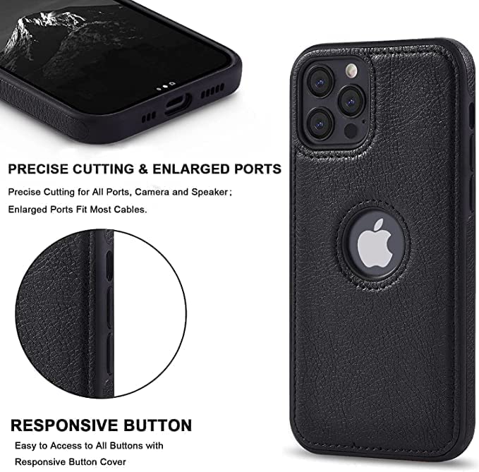 Image of MIDOS Back Cover Compatible with Apple iPhone 14 Pro Max Leather Case Flexible Slim Cover for iPhone 14 Pro Max (2022) 6.7 inch (LC- Black)
