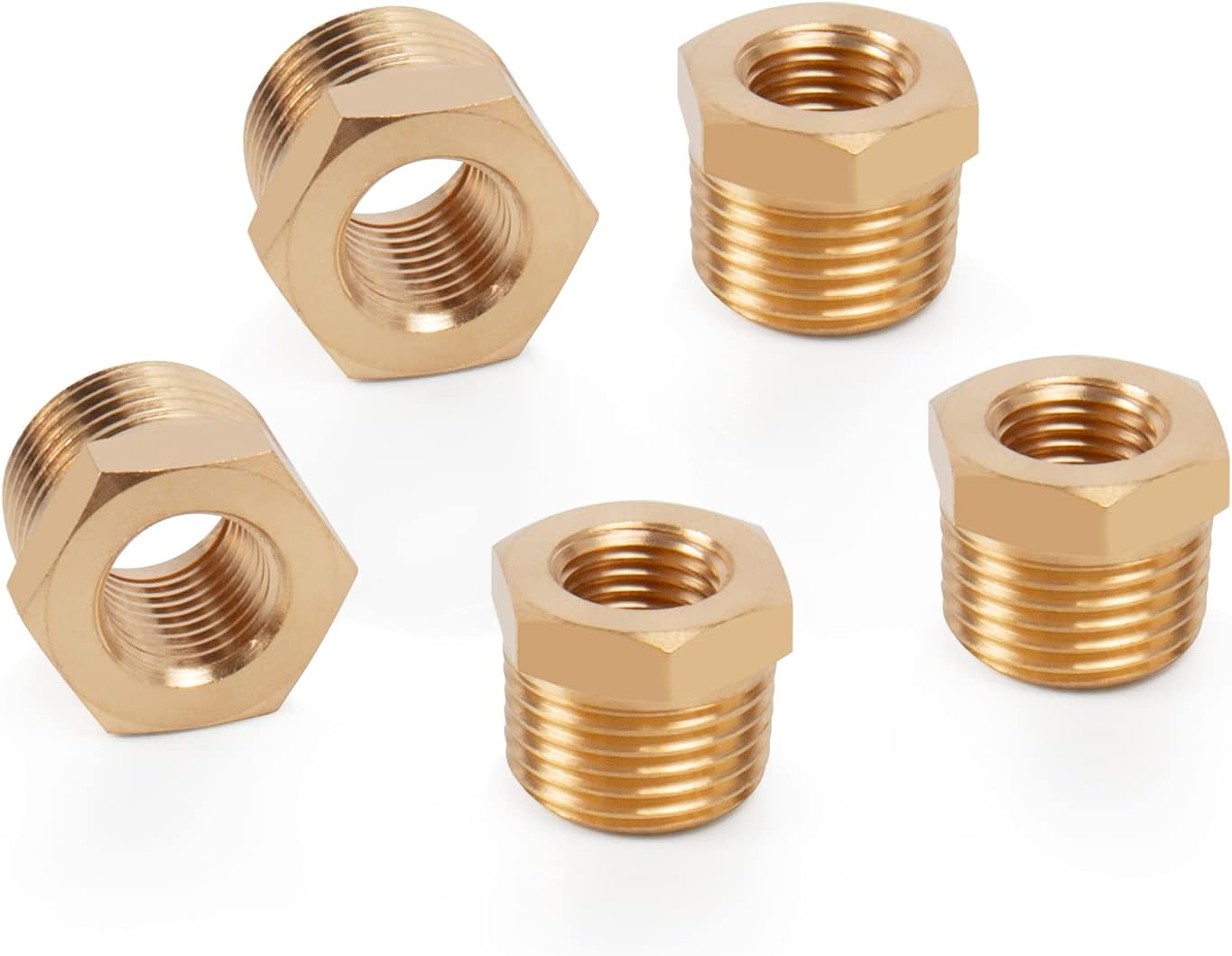 BathAceBrass Reducer Hex Bushing Threaded Pipe Fitting, Heavy Duty Threaded Pipe Fitting Adapter (1/4 Male NPT x 1/8 Female NPT, 5)