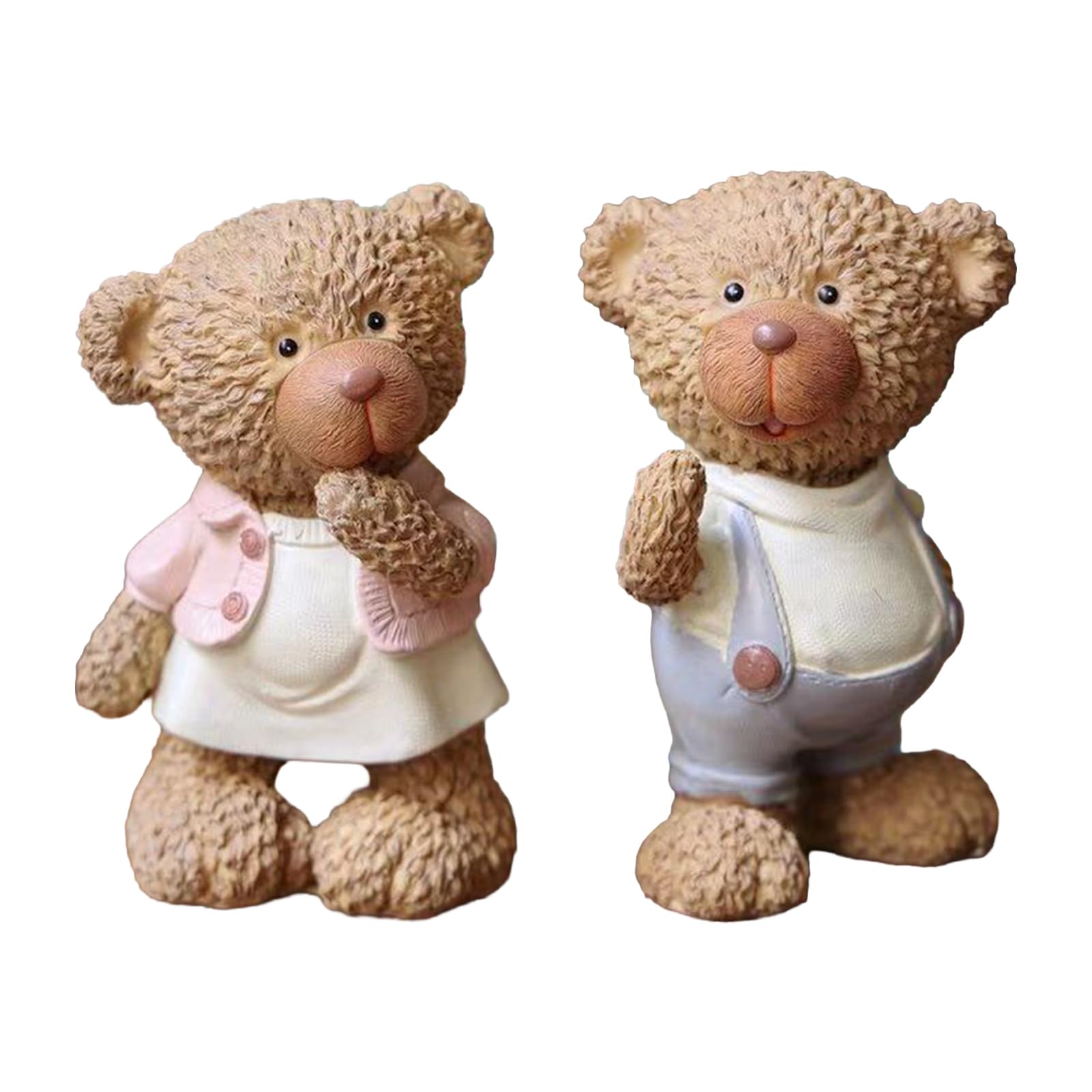 pidodou 2Pcs Handmade Resin Cartoon Couple Bear Figurines, Vintage Sitting & Standing Bear Table Ornament Statue for Home Decor A Onesize