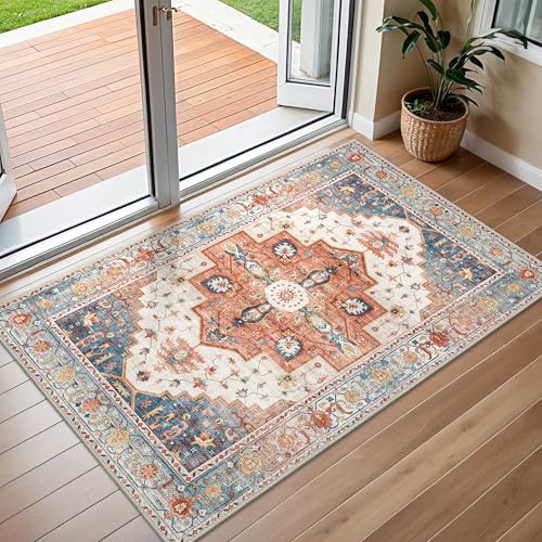 BEIMO Boho Fußmatte Innen 60x90cm, Vintage Fußmatte Waschbar, Kleine Teppiche Orientalisch rutschfest für Haustür, Flur, Küche, Terrakotta
