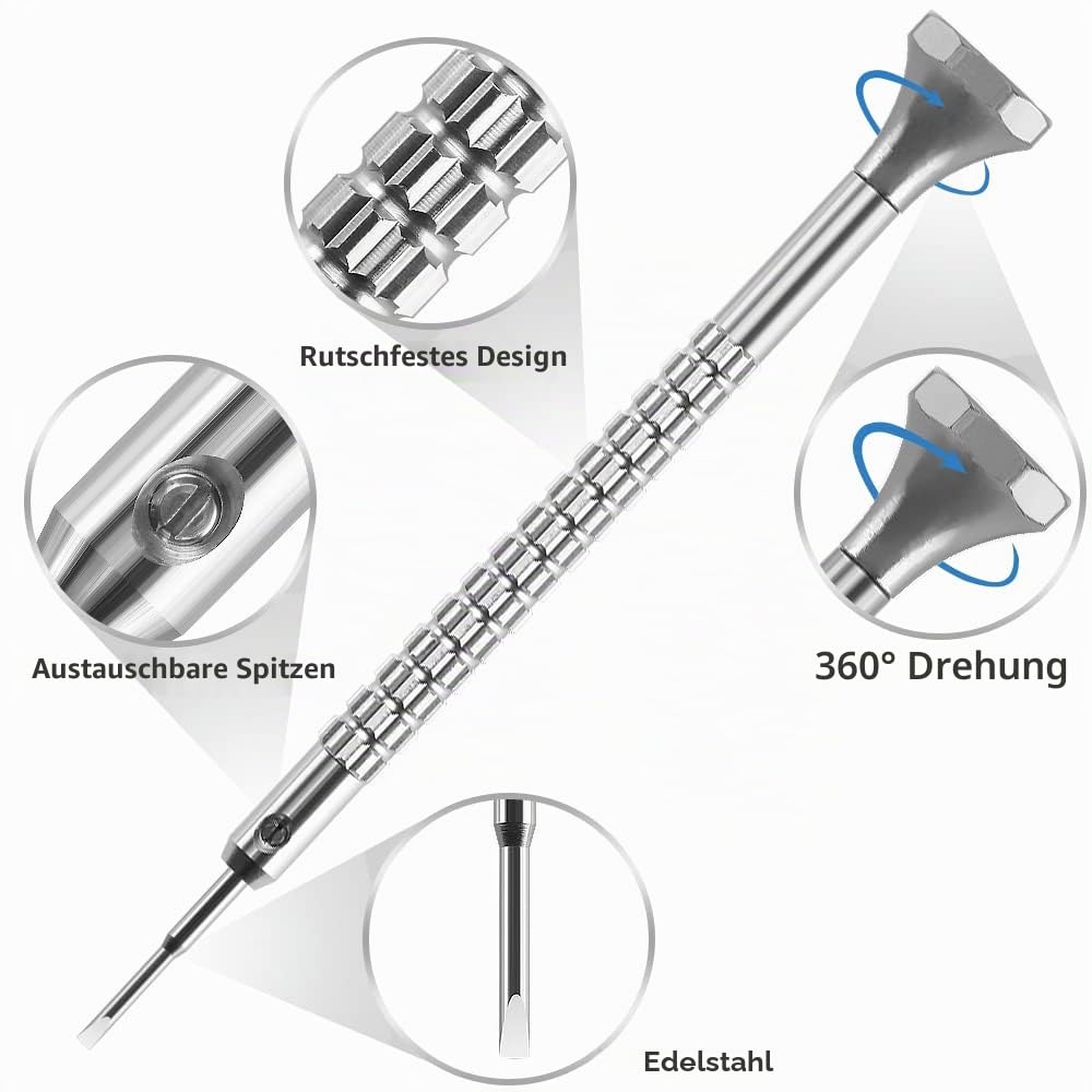 Präzisions-Schlitz- und Kreuzschlitzschraubendreher-Set, verschiedene Größen, mit 20 zusätzlichen Ersatzklingen, Uhrmacher-Schraubendreher-Set für Uhr, Schmuck, Brillen, 10-teilig